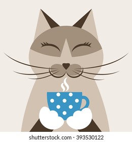 Cat with cup of tea