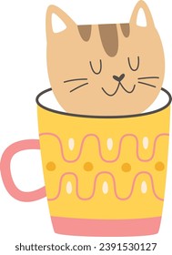 Cat In Cup Vector Illustration
