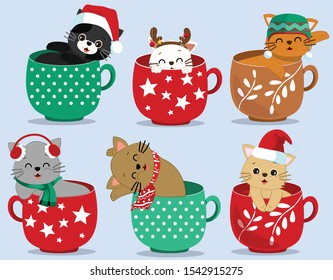 Cat Cups Merry Christmas Cute