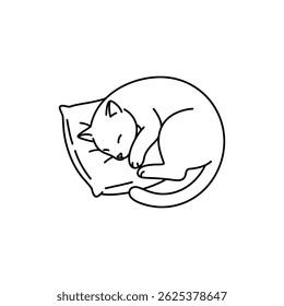 Cat Curled Up Asleep on a Pillow - Minimal Icon