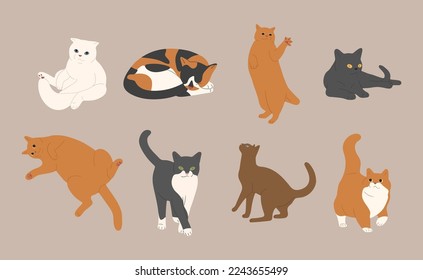cat cute 3 on a white background, vector illustration.