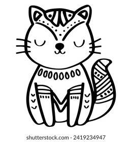 cat cute abstract art boho nursery element. doodle kid hand drawn style.
