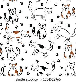 cat cute animal seamless vector pattern