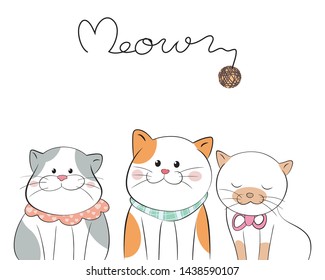 Cat cute best friends. Happy friendship day. Vector illustration.
