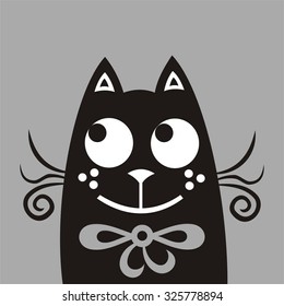 Cat cute cartoon black and white vector illustration