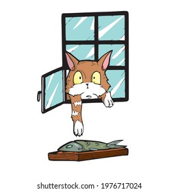 Cat Cute  cartoon illustration on white background Vector illustration