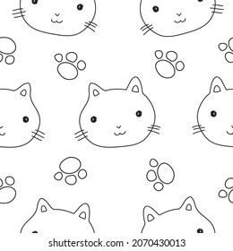 Cat cute cartoons pattern. cat paw on white background. The seamless cute pattern in a girl, boy, baby fashion isolated cat doodle. Vector design for fashion.