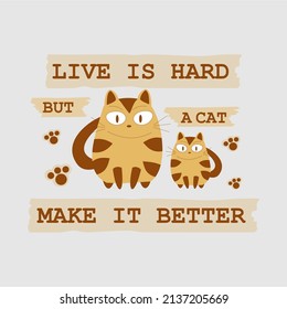 cat cute concept illustration design for greeting card, postcard, poster or banner and t-shirt