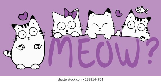 gato, lindo, corona, animal, divertido, vector