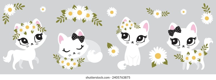 Cat cute face kids room decor poster logo kids room decor t-shirt design print nursery eyes little sweet art room decor wall design baby shower pet animal kitten girl bow flower cutie kitty