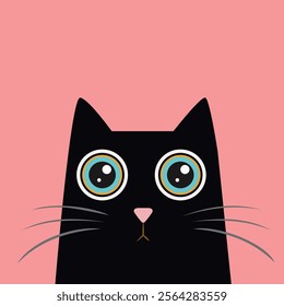 Cat cute face kids room decor poster logo kids room decor t-shirt design print nursery eyes little sweet art room decor  sketch. Isolated on pink background Eps 10 vector illustration.