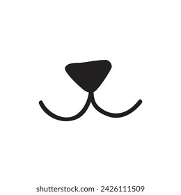 Cat cute face nose, mustache, mouth. Doodle cat mustache, icon isolated on white. Outline hand drawing art line. Sketch logo animal. Vector stock illustration. Image of cat muzzle with long whiskers