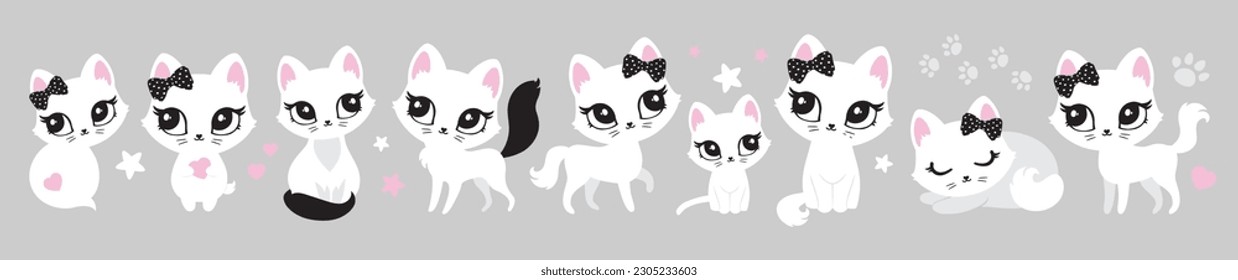 Cat cute face poster card postcard logo kids room decor t-shirt design print nursery eyes little sweet art wall design abstract inspiration sketch baby shower pet animal kitten girl bow white black