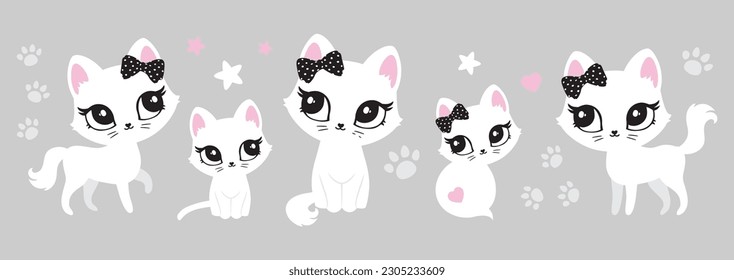 Cat cute face poster card postcard logo kids room decor t-shirt design print nursery eyes little sweet art wall design abstract inspiration sketch baby shower pet animal kitten girl bow white black