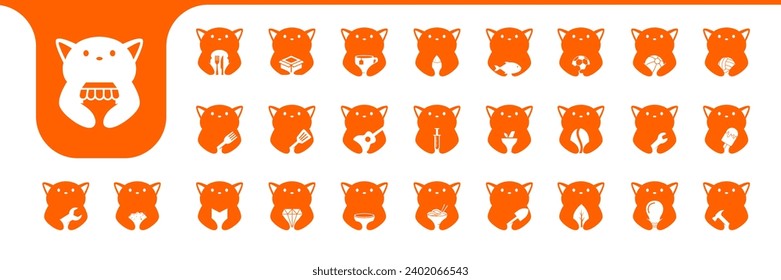 cat cute fat flat icon set collection logo design vector