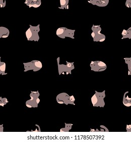 Cat cute hand drawn seamless pattern in sketch style