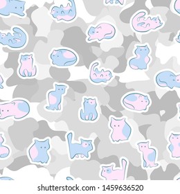 Cat cute hand drawn seamless pattern in kids style