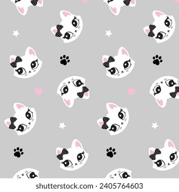 Cat cute pattern face kids room decor poster logo kids room decor t-shirt design print nursery eyes little sweet art room decor wall design inspiration sketch baby shower pet animal kitten girl bow 