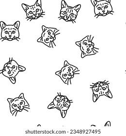 cat cute pet animal kitten funny Vector Seamless Pattern Thin Line Illustration