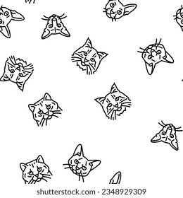 cat cute pet animal kitten funny Vector Seamless Pattern Thin Line Illustration