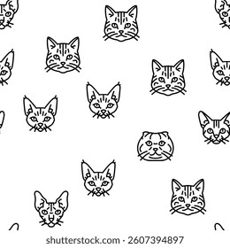 cat cute pet animal kitten funny Vector Seamless Pattern Thin Line Illustration