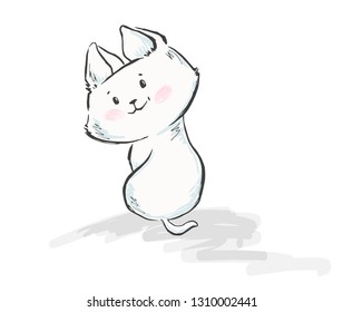 Cat cute print. Cool kitty sit illustration for t-shirt print, kids apparel, nursery, child party invitation. Simple design. Hand drawn with marker stroke. Summer time