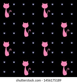 Cat, cute seamless pattern, texture, kittens in pink color, illustration graphic vector.  Good for t-shirt graphics, posters, party concept, textile, wallpaper.