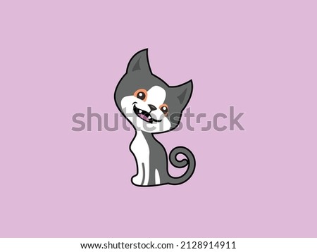 cat cute smile in grey and white color