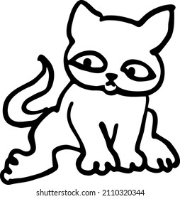 Cat cute, sweet with funny face. Lovely fluffy kitten best friend with big eyes. Home pet for baby, kids, boy or girl and family. Hand drown character. Cute lovely cartoon illustration drawn by hand.
