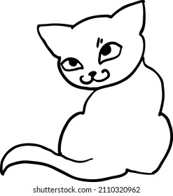 Cat cute, sweet with funny face. Lovely fluffy kitten best friend with big eyes. Home pet for baby, kids, boy or girl and family. Hand drown character. Cute lovely cartoon illustration drawn by hand.
