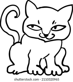 Cat cute, sweet with funny face. Lovely fluffy kitten best friend with big eyes. Home pet for baby, kids, boy or girl and family. Hand drown character. Cute lovely cartoon illustration drawn by hand.

