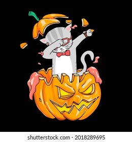 cat dabbing halloween art pumpkin dab kitten unisex cotton art vector design illustration print poster