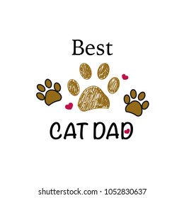 Cat Dad. Paw print with hearts. Happy Father's Day background