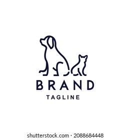 cat dan dog somple monoline logo for brand pet shop and company