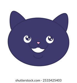 Gato con pelo oscuro muestra dientes blancos perfectos. Salud de los dientes de gatito. Elemento para tienda de mascotas o diseño de clínica veterinaria. Vector de color simple acariciado aislado en el fondo blanco