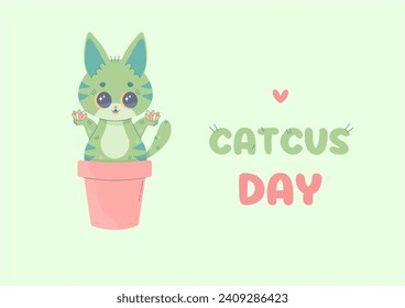 Cat Day card funny catcus holiday August 8, kawaii