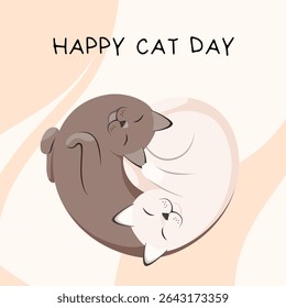 Dia do Gato. Cartão bonito com gatos abraçando.