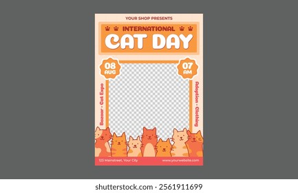 Cat Day Flyer. Vector Illustration