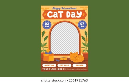 Cat Day Flyer. Vector Illustration