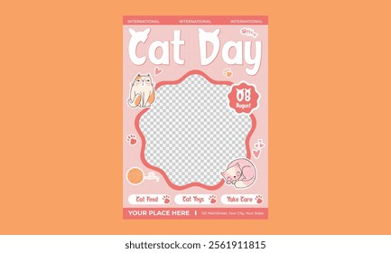 Cat Day Flyer. Vector Illustration