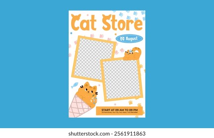 Cat Day Flyer. Vector Illustration