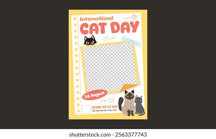 Cat Day Flyer. Vector illustration poster, banner, greeting card, flyer.