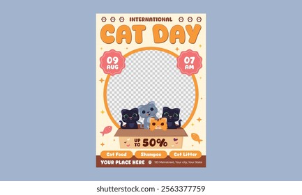 Cat Day Flyer. Vector illustration poster, banner, greeting card, flyer.