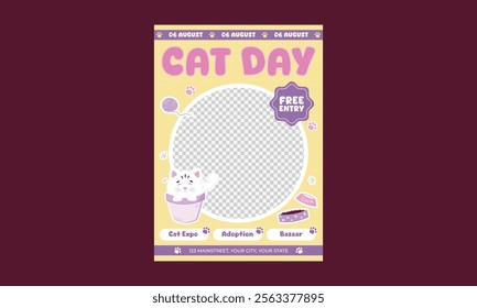 Cat Day Flyer. Vector illustration poster, banner, greeting card, flyer.