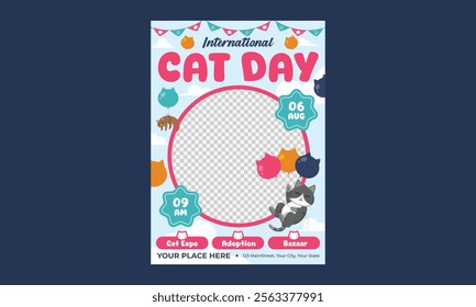 Cat Day Flyer. Vector illustration poster, banner, greeting card, flyer.