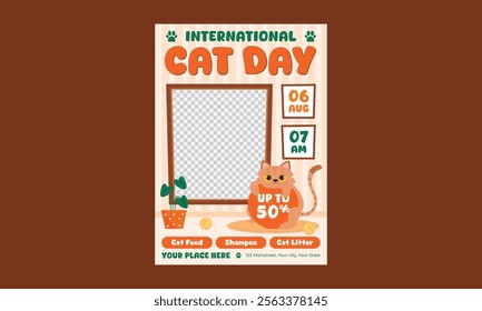 Cat Day Flyer. Vector illustration poster, banner, greeting card, flyer.