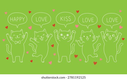 Cat Day Hand Drawn, Doodle Brush cat set.