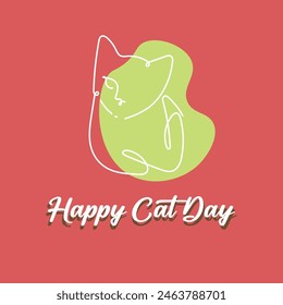 Cat Day. Hand drawn vector with lettering typography with cat paws isolated on red background.