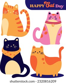 Cat day illustration in bod modern style