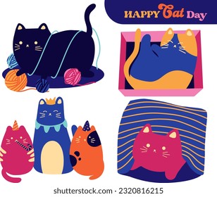 Cat day illustration in bod modern style